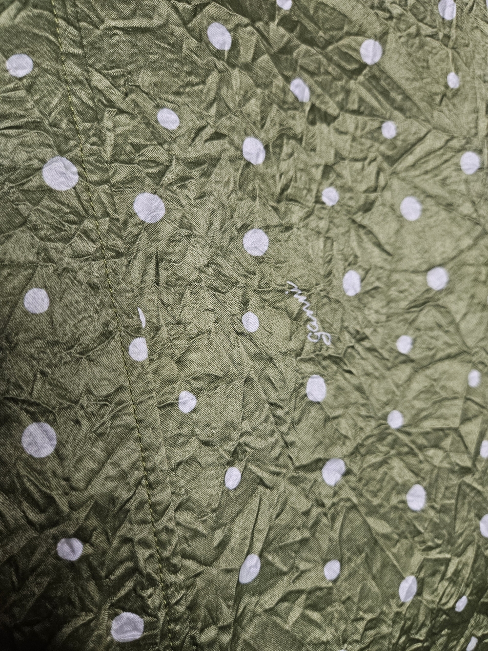 GANNI Green Polka Dot Cold Shoulder Midi Dress Size 34 US 4 V Neck Satin NWOT - Picture 11 of 16